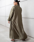 Metallic Collar Abaya in Olive Green