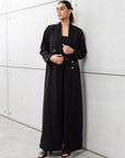 Sleek Jacket Open Abaya in Black Pinstripe