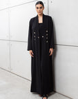 Sleek Jacket Open Abaya in Black Pinstripe