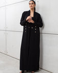 Sleek Jacket Open Abaya in Black Pinstripe