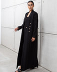 Sleek Jacket Open Abaya in Black Pinstripe