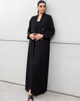 Sleek Jacket Open Abaya in Black Pinstripe