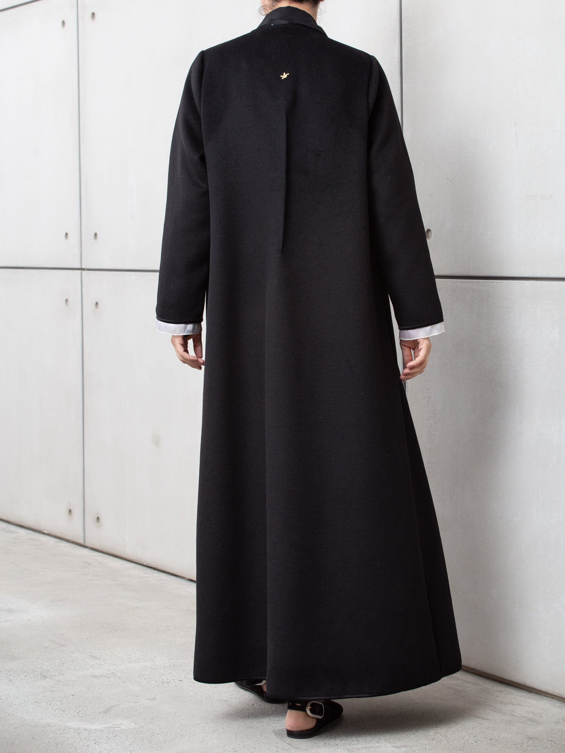 Winter Coat Abaya in wool with white organza