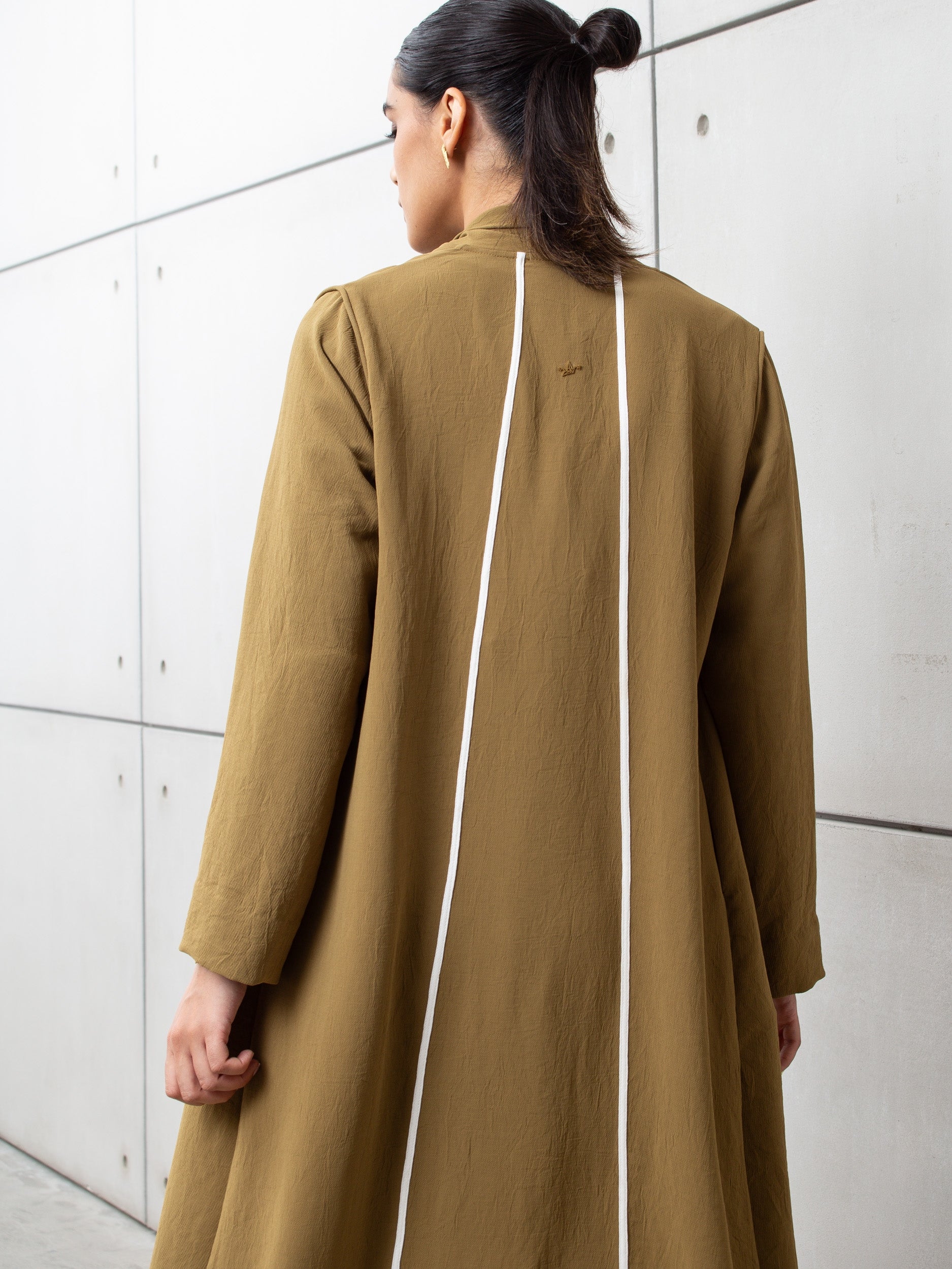 Olive Green Utility Abaya with Ivory Detailing RTW