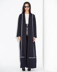 Black Utility Abaya with White Lines RTW