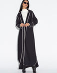 Black Ripple Abaya with Ivory Detailing RTW