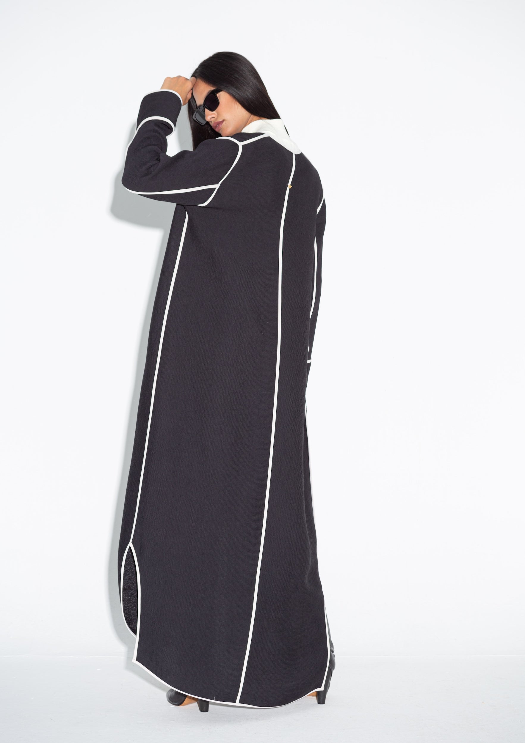 Black Ripple Abaya with Ivory Detailing RTW