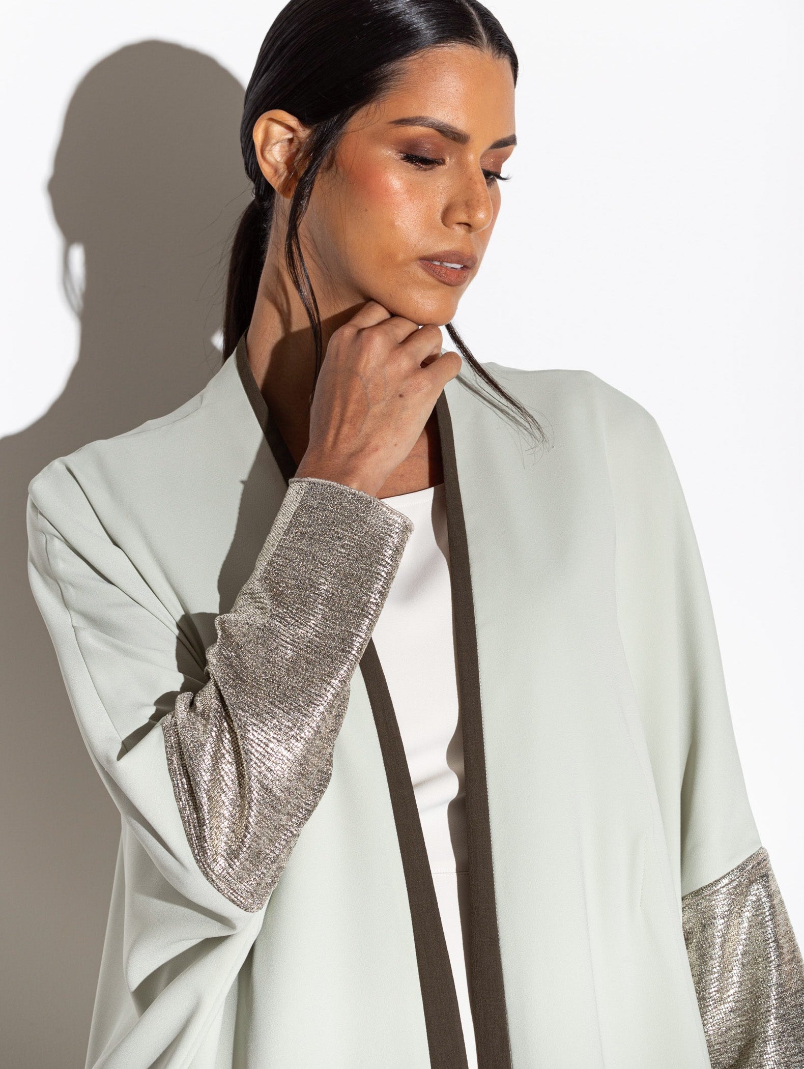 Mint Green Abaya with Metallic Sleeves RTW