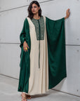 FLOWY KAFTAN IN EMERALD GREEN- BEIGE