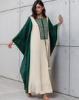 FLOWY KAFTAN IN EMERALD GREEN- BEIGE