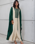 FLOWY KAFTAN IN EMERALD GREEN- BEIGE