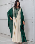 FLOWY KAFTAN IN EMERALD GREEN- BEIGE