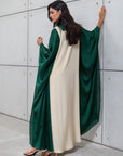 FLOWY KAFTAN IN EMERALD GREEN- BEIGE