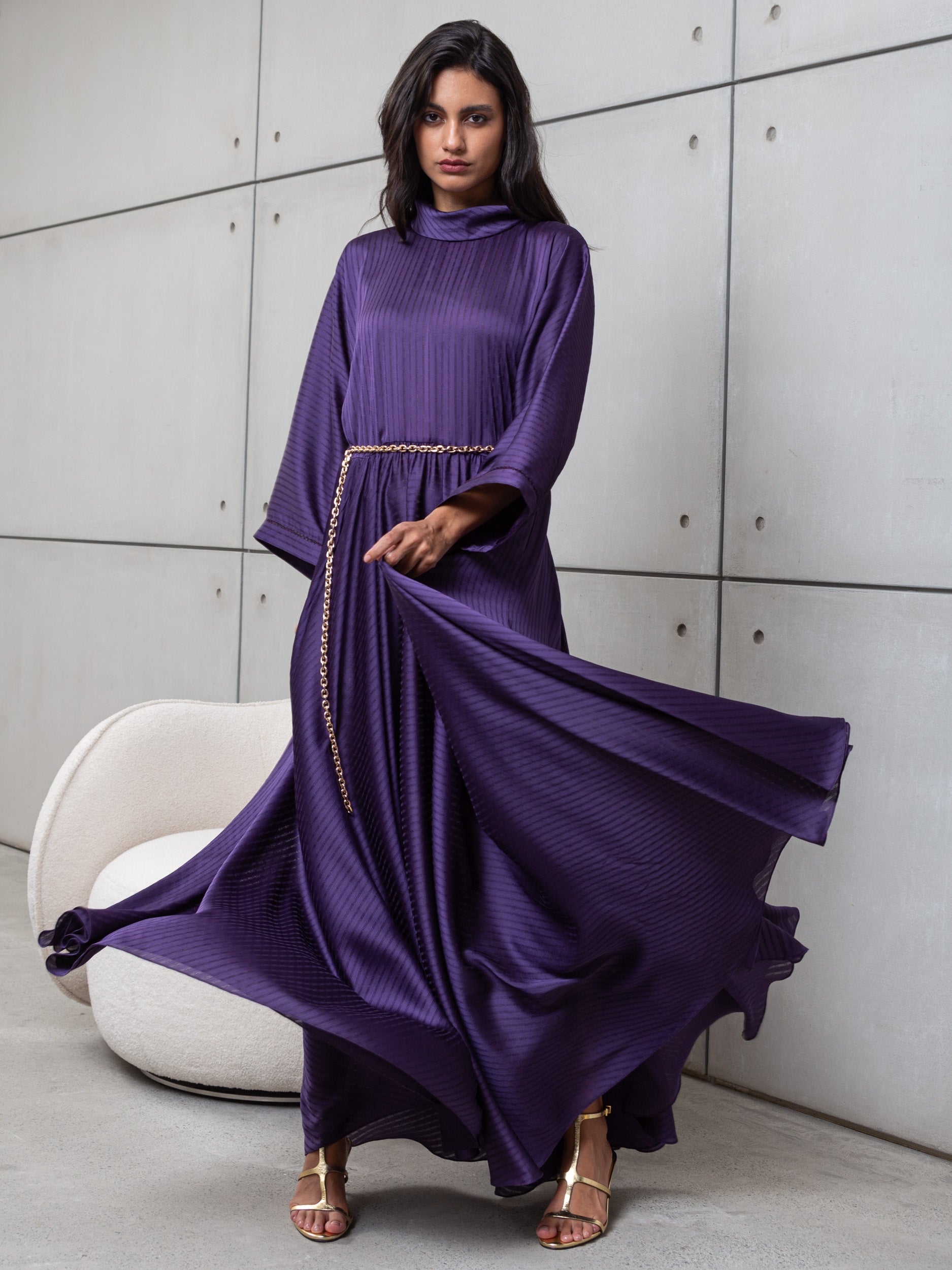 LOOSE STRIPE KAFTAN IN PURPLE