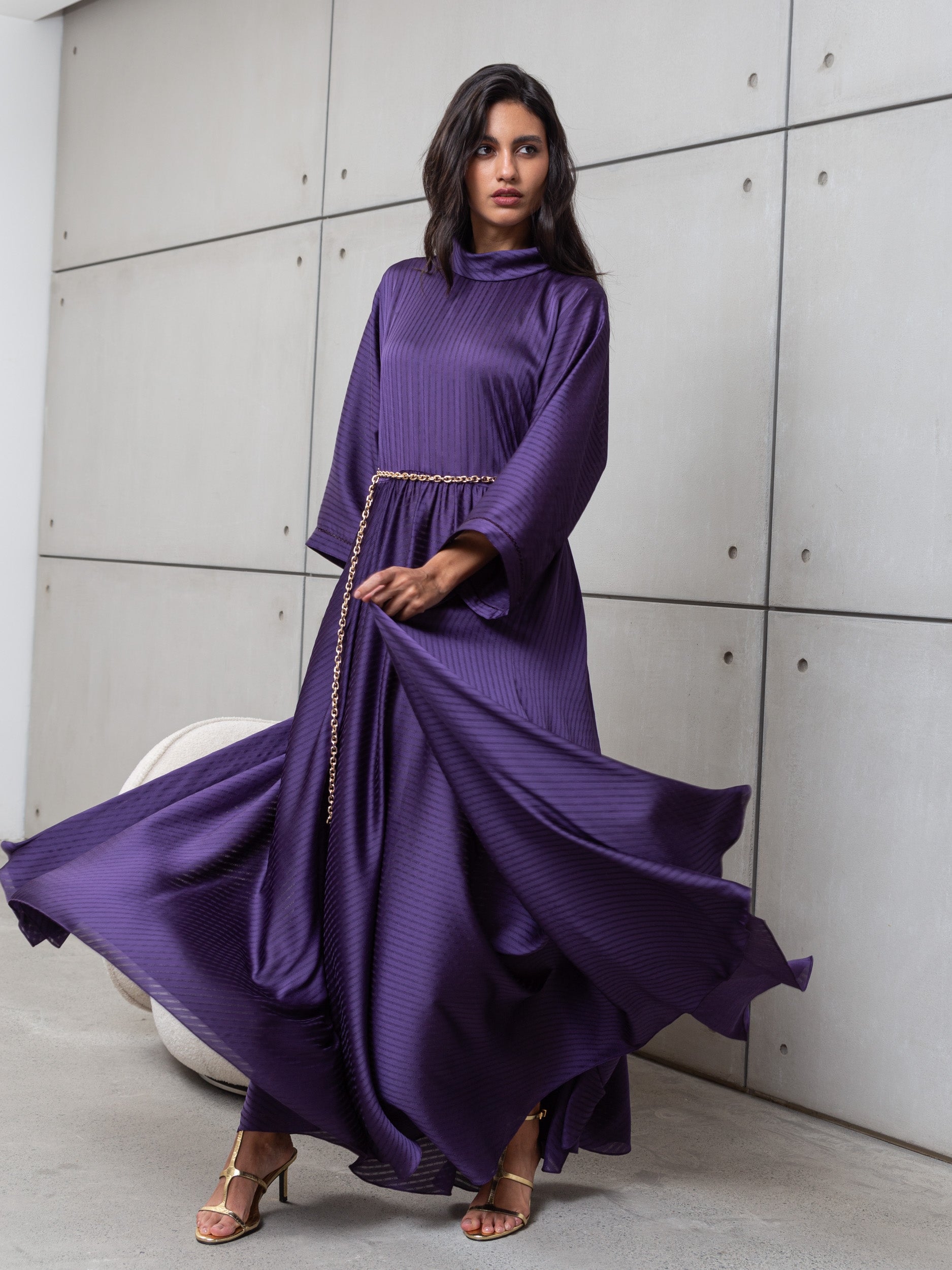 LOOSE STRIPE KAFTAN IN PURPLE