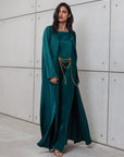 KAFTAN IN POLISHED GREEN WITH CHAIN DETAILING