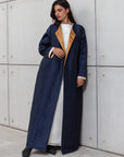 STRUCTURED ABAYA IN NAVY BLUE WITH GOLD DETAILING