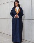 STRUCTURED ABAYA IN NAVY BLUE WITH GOLD DETAILING