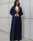 STRUCTURED ABAYA IN NAVY BLUE WITH GOLD DETAILING