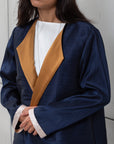 STRUCTURED ABAYA IN NAVY BLUE WITH GOLD DETAILING