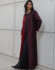 STRUCTURED ABAYA IN BURGUNDY BLACK