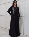 CHAIN ABAYA IN BLACK WITH COPPER METALLIC DETAILING