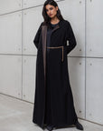 CHAIN ABAYA IN BLACK WITH COPPER METALLIC DETAILING