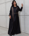 CHAIN ABAYA IN BLACK WITH COPPER METALLIC DETAILING