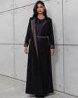 CHAIN ABAYA IN BLACK WITH COPPER METALLIC DETAILING