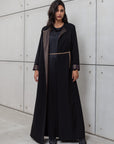 CHAIN ABAYA IN BLACK WITH COPPER METALLIC DETAILING