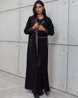 CHAIN ABAYA IN BLACK WITH COPPER METALLIC DETAILING