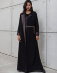 CHAIN ABAYA IN BLACK WITH COPPER METALLIC DETAILING