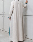 LINEN ABAYA AND UNDER DRESS IN OATMEAL WITH  TURQUOISE DETAILING