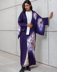 HAND PAINTED SILK KIMONO IN PURPLE FLORAL