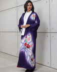 HAND PAINTED SILK KIMONO IN PURPLE FLORAL