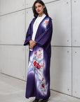 HAND PAINTED SILK KIMONO IN PURPLE FLORAL