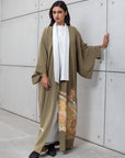 HAND PAINTED KIMONO IN OLIVE GREEN