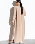 Beige Ripple abaya With White piping RTW