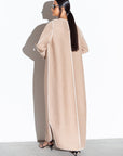 Beige Ripple abaya With White piping RTW