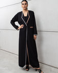 Black Pinstripe Abaya with Gold and Silver Detailing RTW