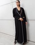 Black Pinstripe Abaya with Gold and Silver Detailing RTW