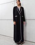 Black Pinstripe Abaya with Gold and Silver Detailing RTW