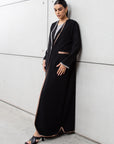 Black Pinstripe Abaya with Gold and Silver Detailing RTW