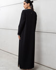 Black Pinstripe Abaya with Gold and Silver Detailing RTW