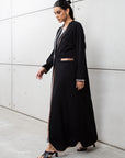 Black Pinstripe Abaya with Gold and Silver Detailing RTW