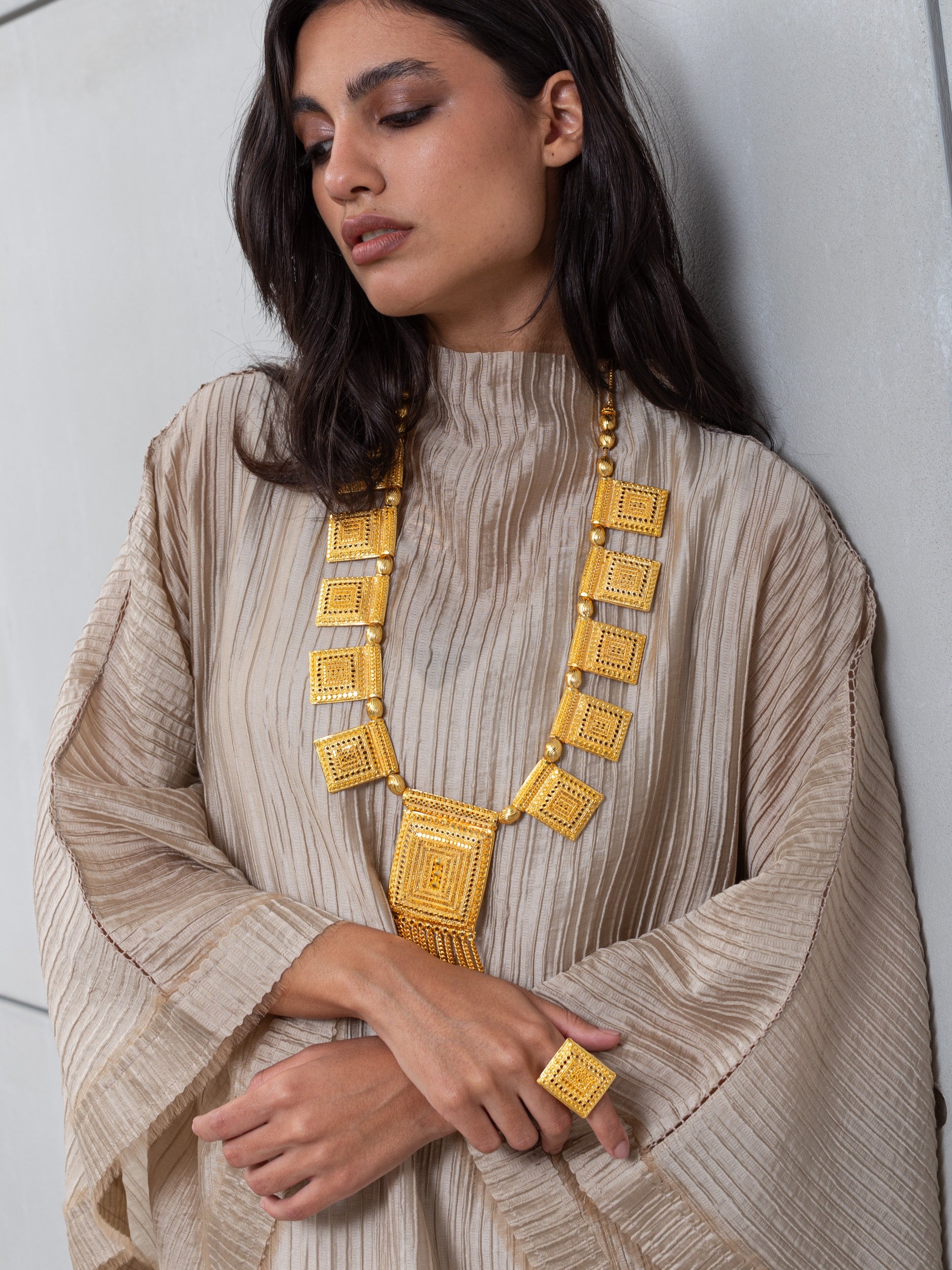 TEXTURED KAFTAN IN GOLD RTW