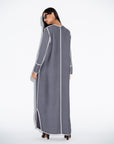 Gray Ripple Abaya with Ivory Detailing RTW