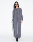 Gray Ripple Abaya with Ivory Detailing RTW