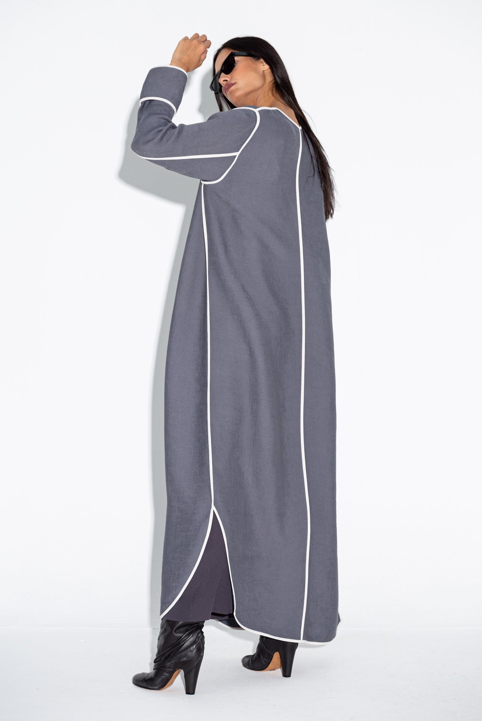 Gray Ripple Abaya with Ivory Detailing RTW