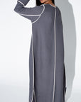 Gray Ripple Abaya with Ivory Detailing RTW